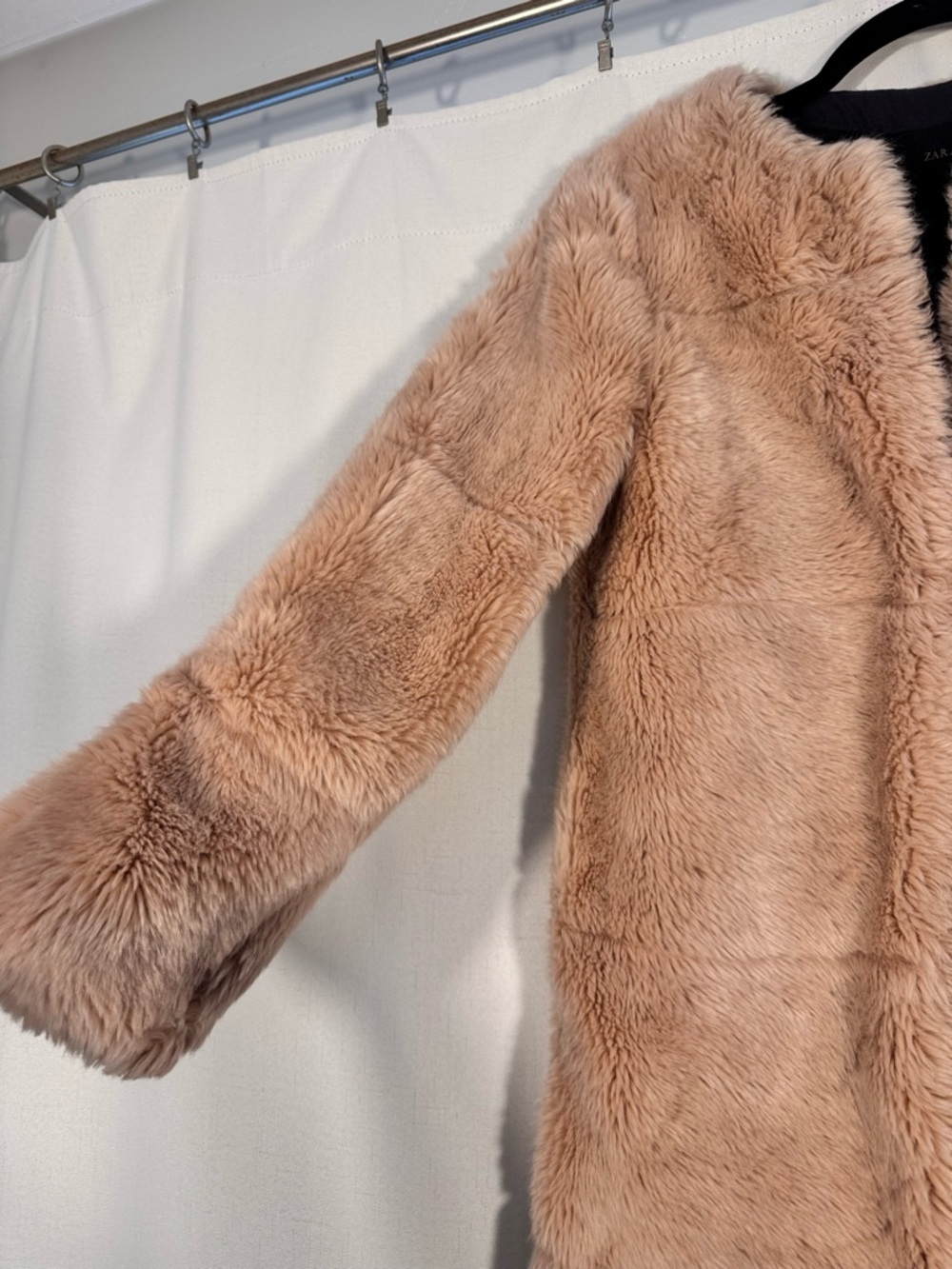 Zara Tan Longline Faux Fur Coat - Picture 4 of 5